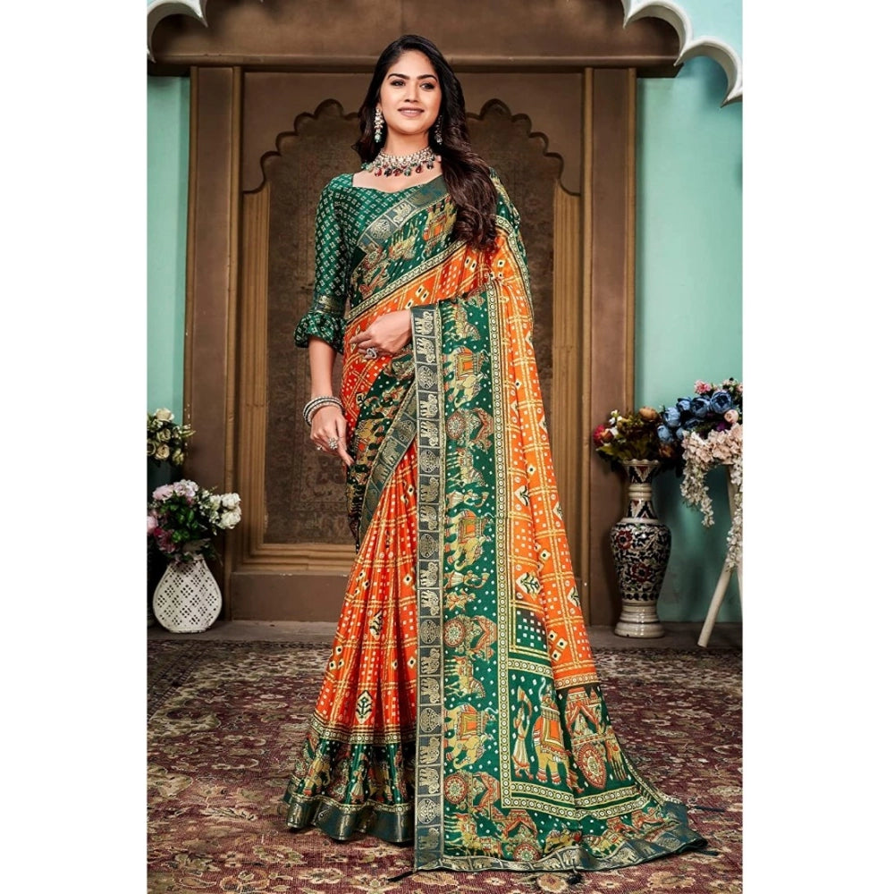   Soft Silk Printed Saree With Unstitched Blouse