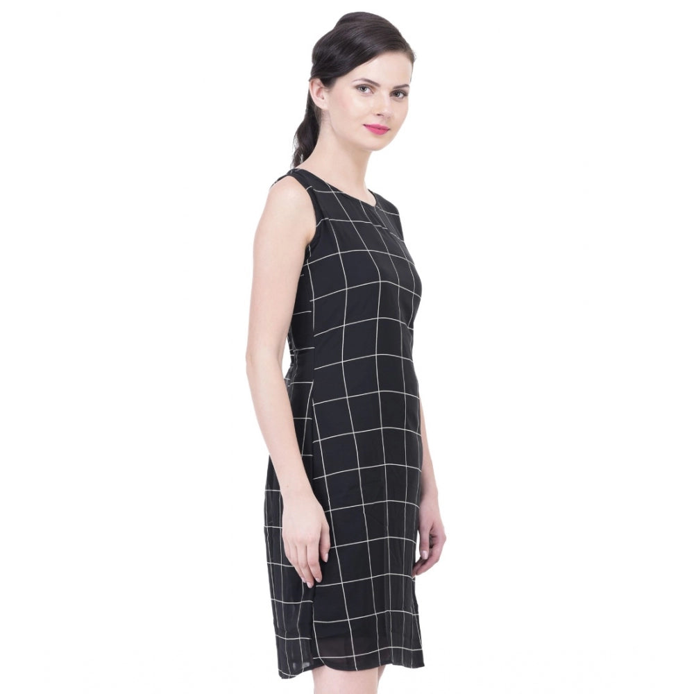 Cotton Blend Checked Sleeveless Sheath Dress