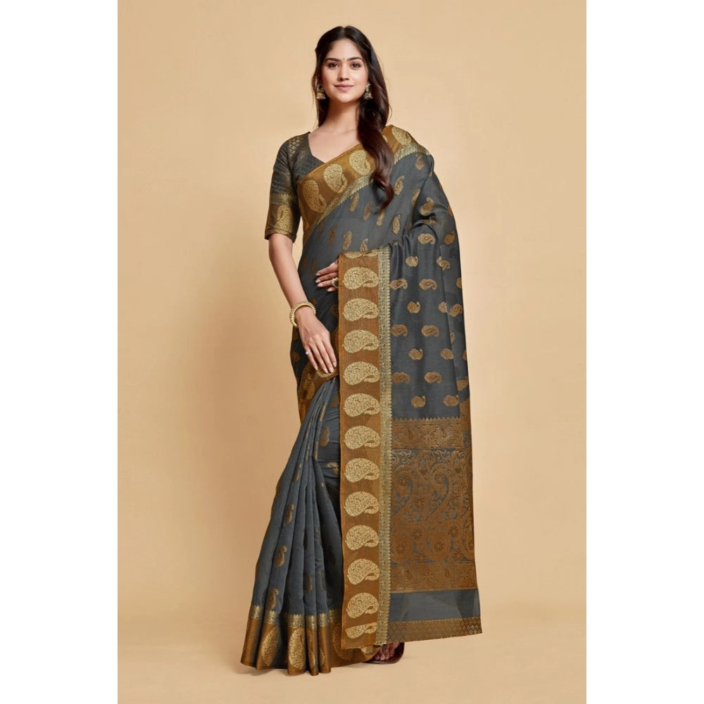   Chanderi Cotton Printed Saree With Unstitched Blouse