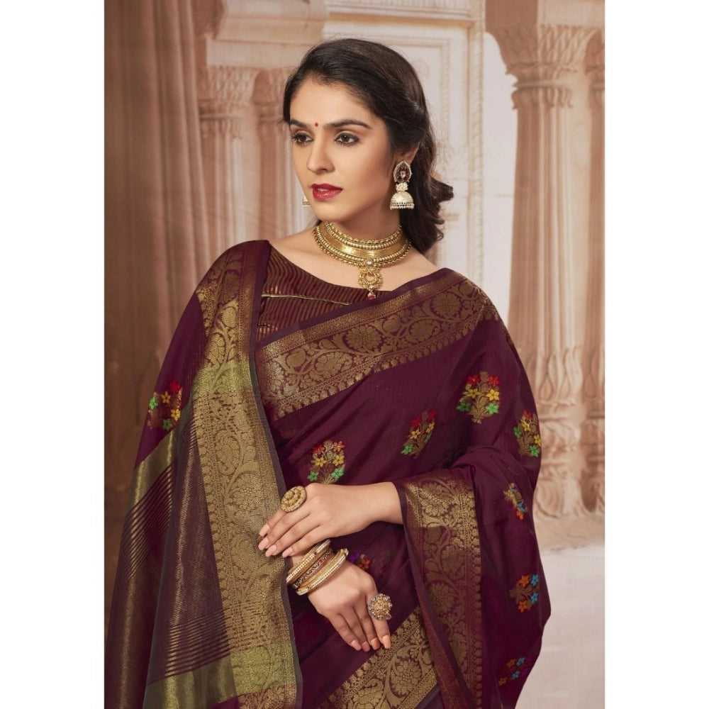   Chanderi Cotton Printed Saree With Unstitched Blouse