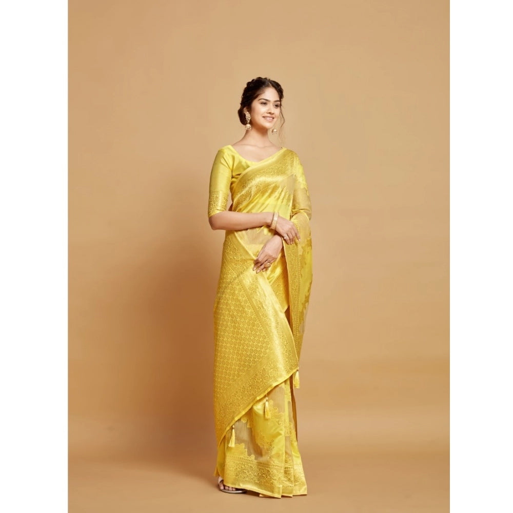   Linen Printed Saree With Unstitched Blouse