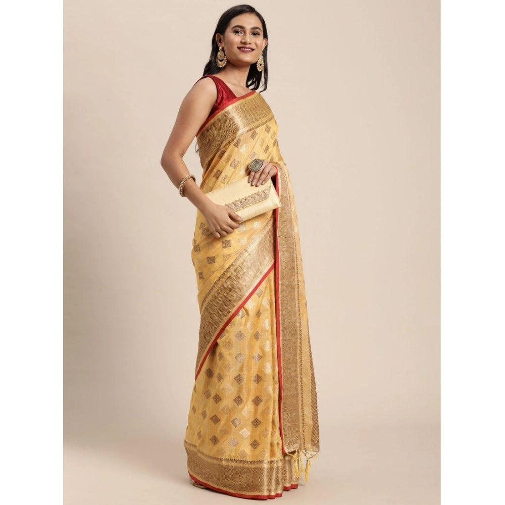   Chanderi Cotton Printed Saree With Unstitched Blouse