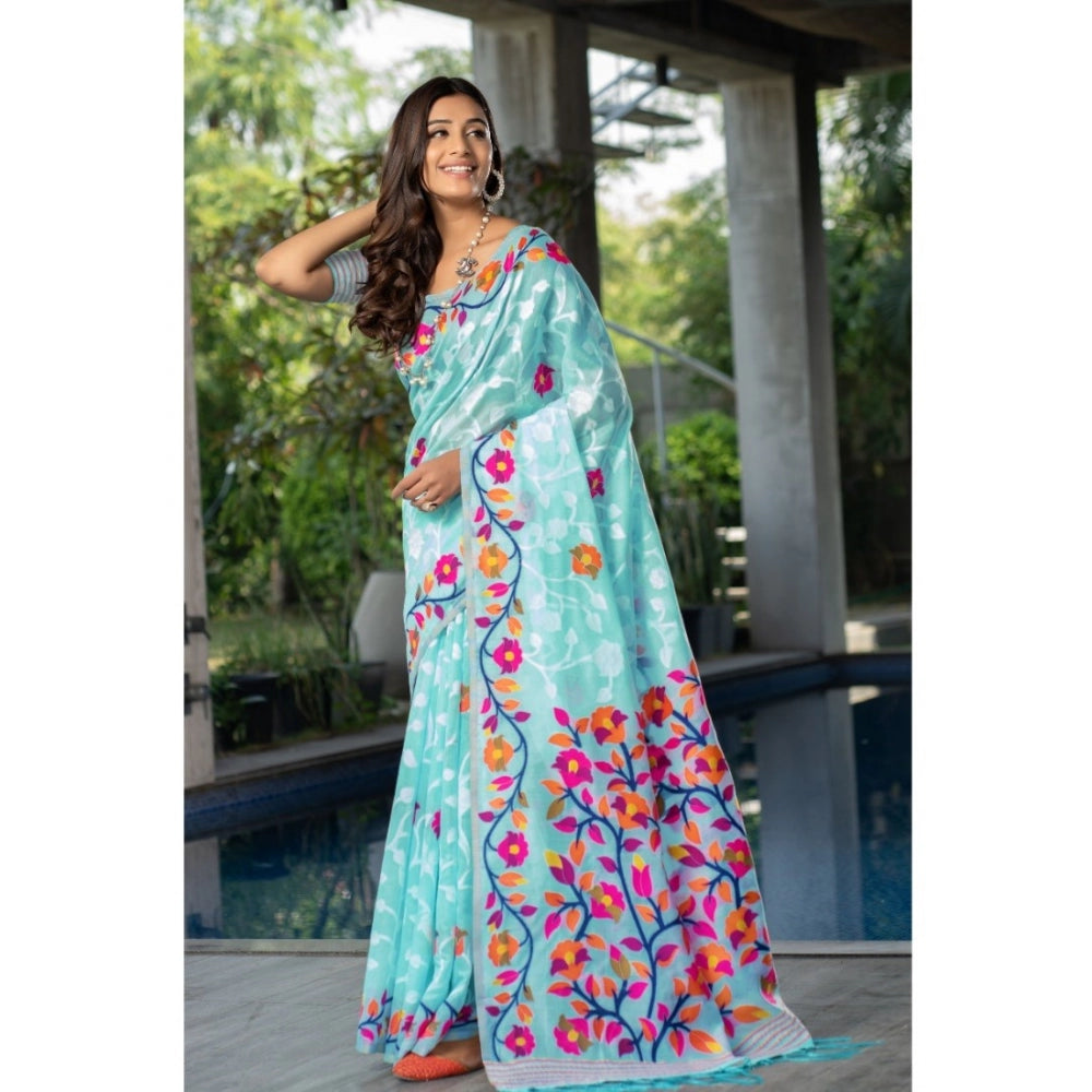   Cotton Printed Saree With Unstitched Blouse