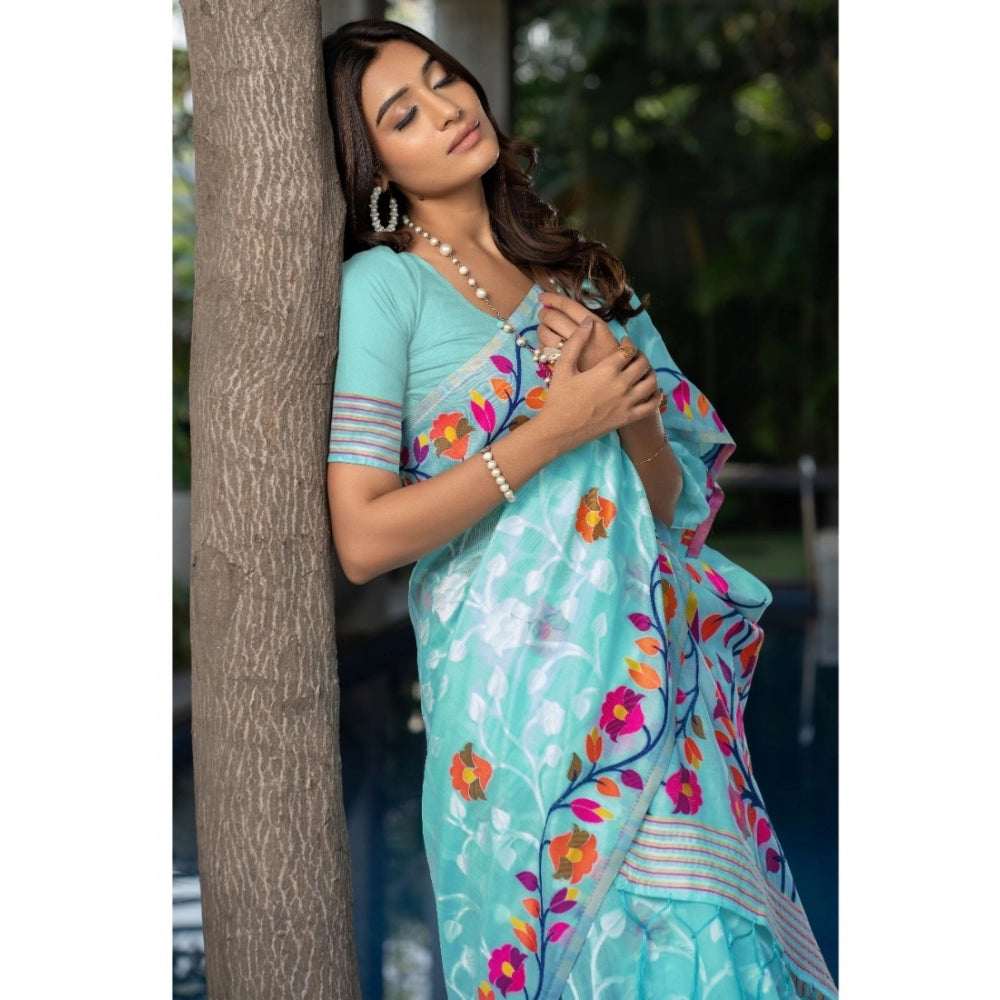   Cotton Printed Saree With Unstitched Blouse