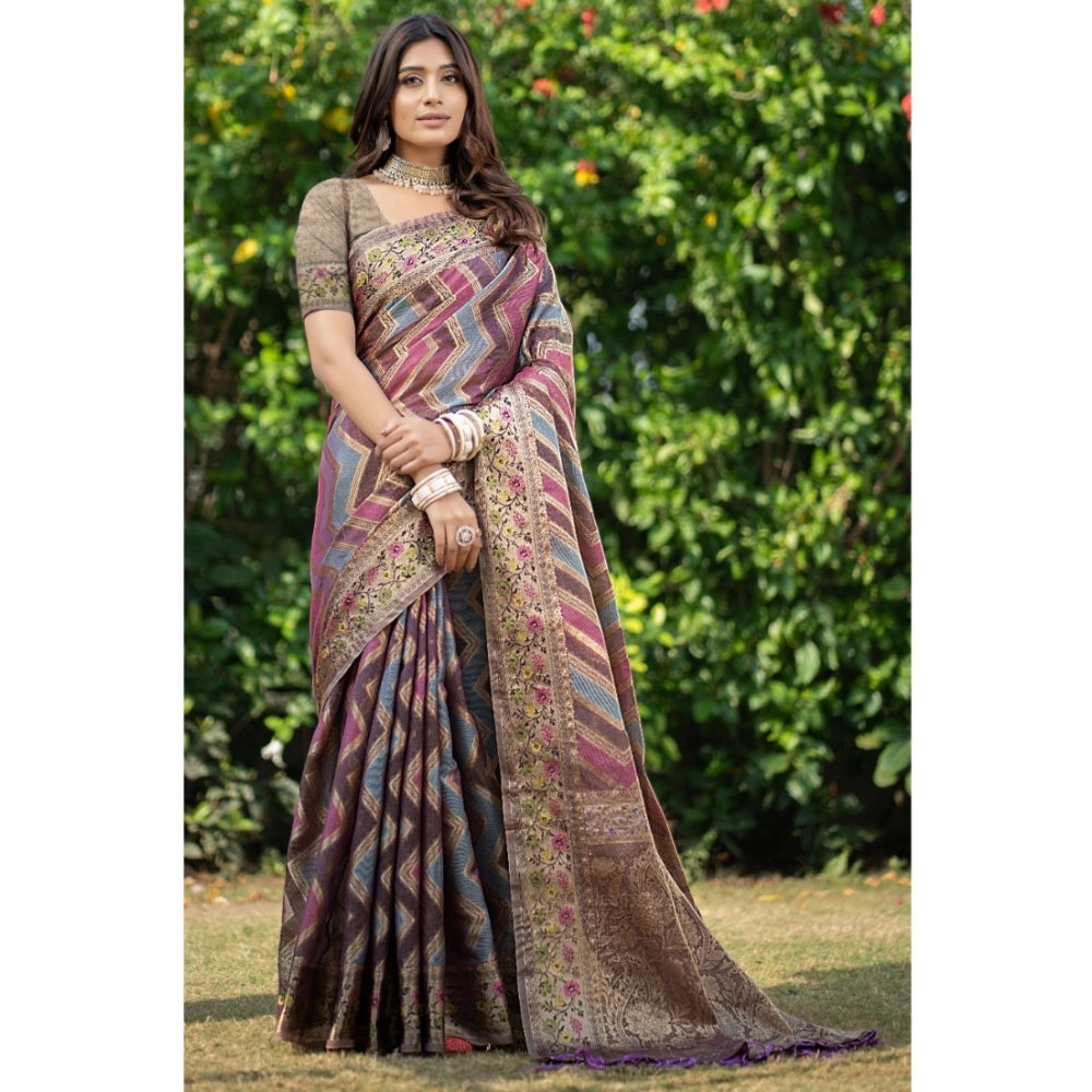   Organza Printed Saree With Unstitched Blouse