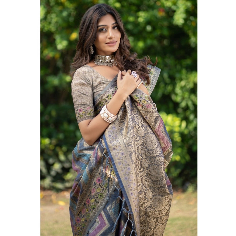   Organza Printed Saree With Unstitched Blouse