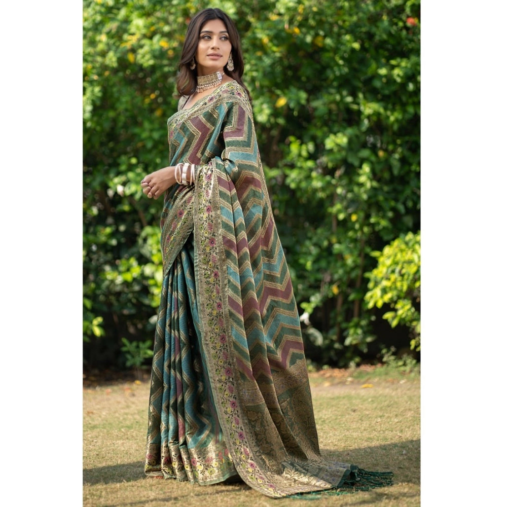   Organza Printed Saree With Unstitched Blouse