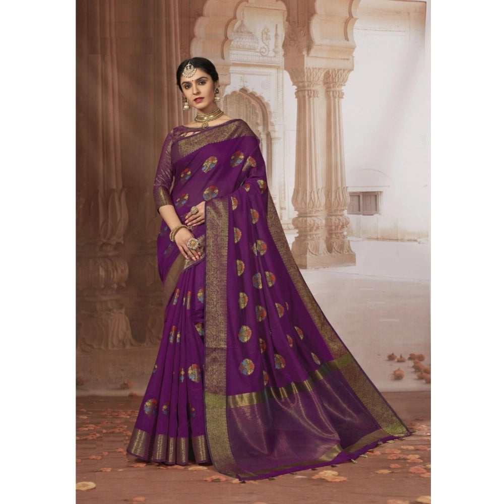   Chanderi Cotton Printed Saree With Unstitched Blouse