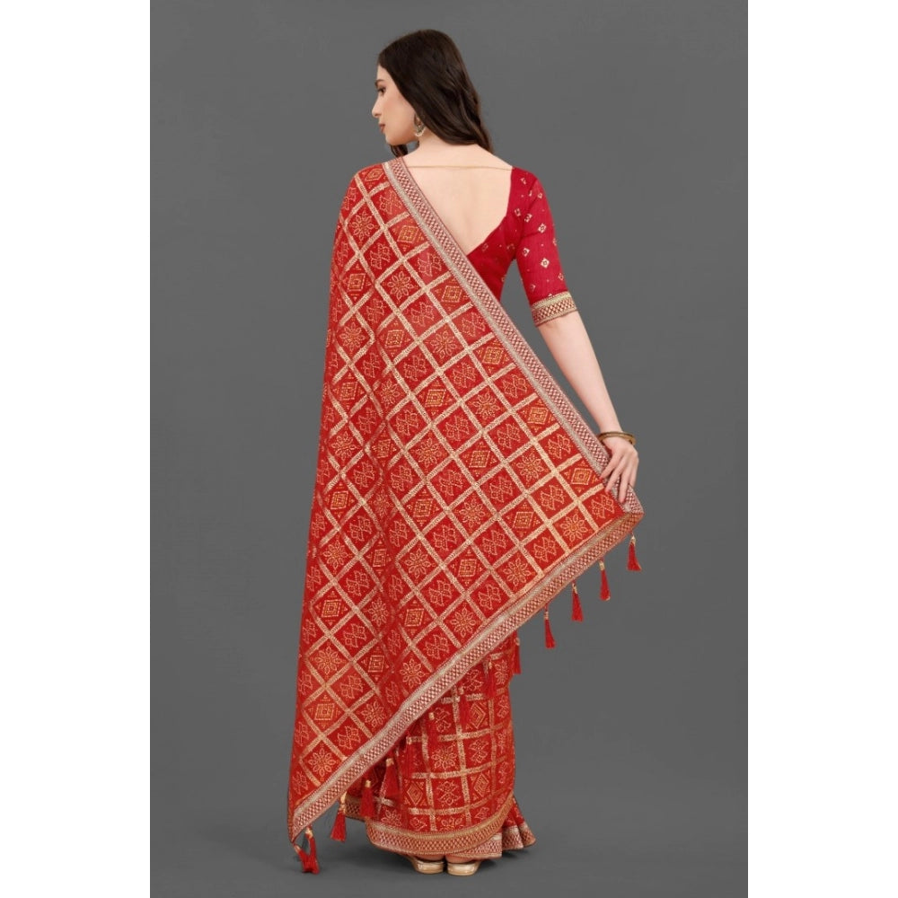   Soft Silk Printed Saree With Unstitched Blouse