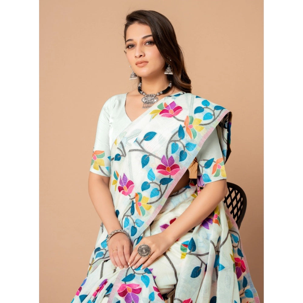   Cotton Printed Saree With Unstitched Blouse