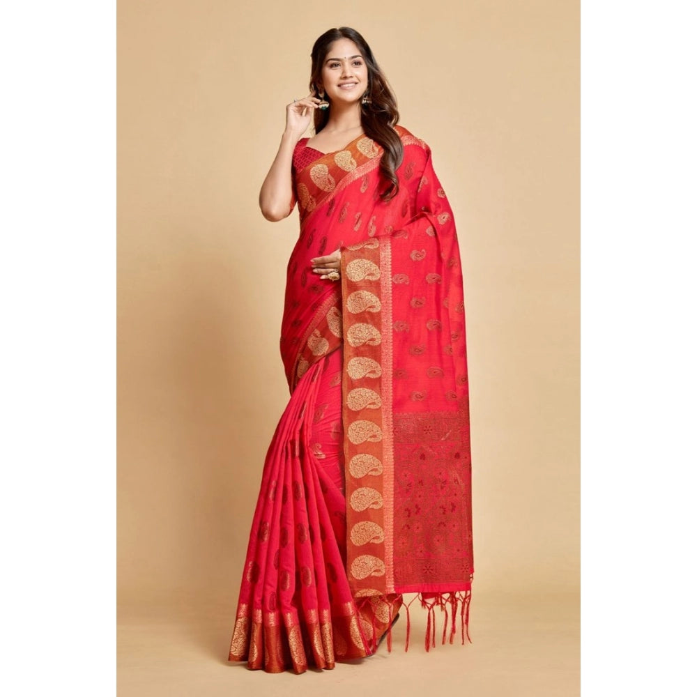   Chanderi Cotton Printed Saree With Unstitched Blouse