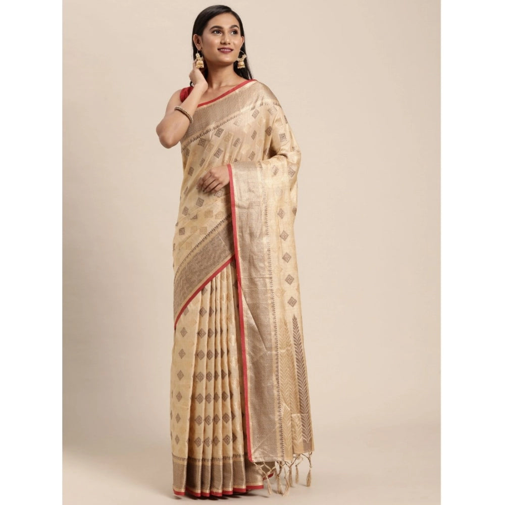   Chanderi Cotton Printed Saree With Unstitched Blouse