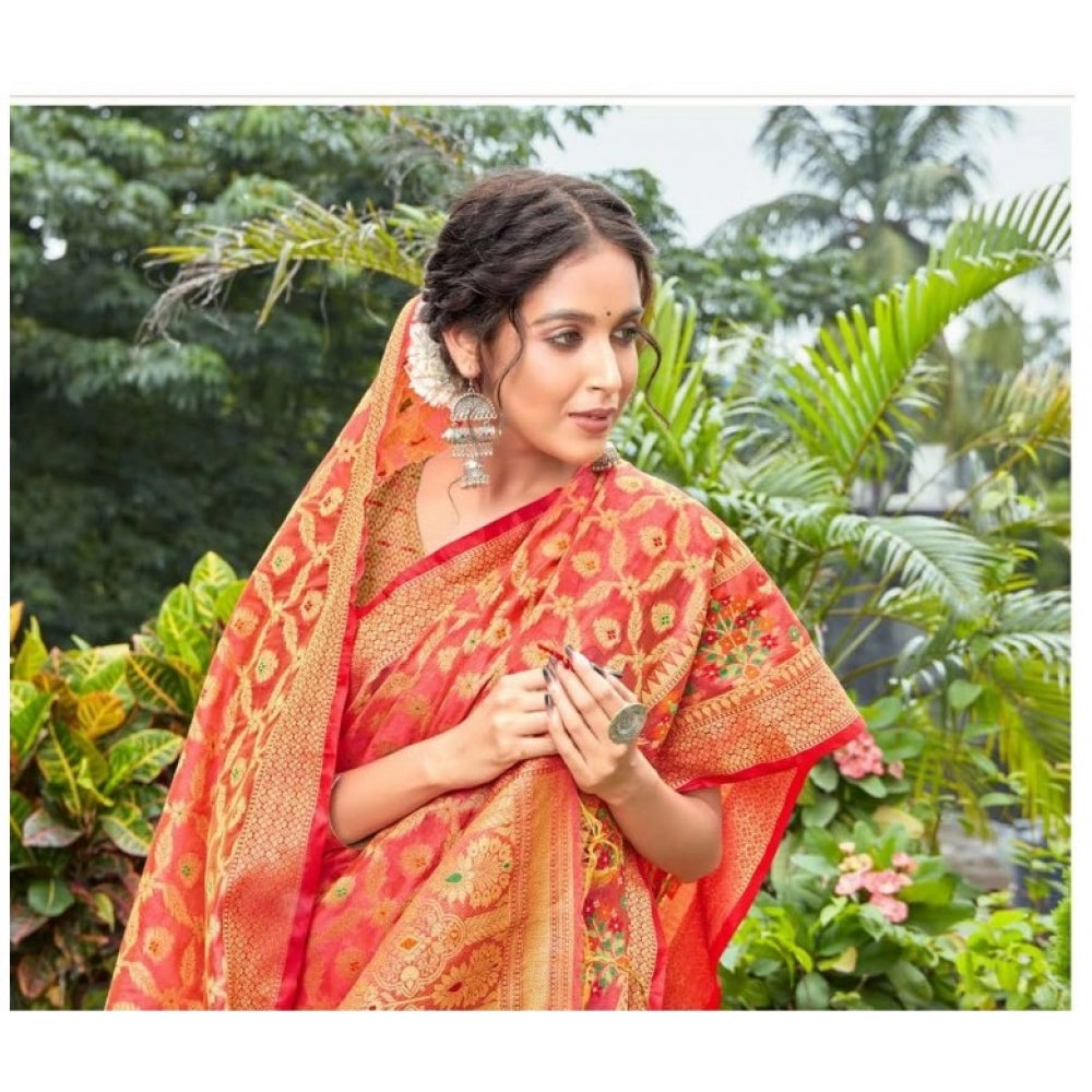   Organza Printed Saree With Unstitched Blouse