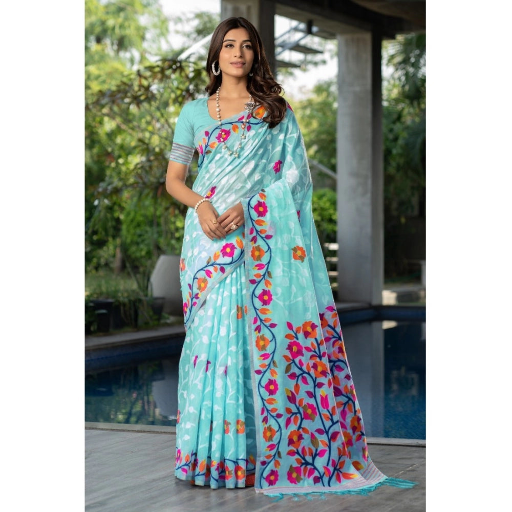   Cotton Printed Saree With Unstitched Blouse