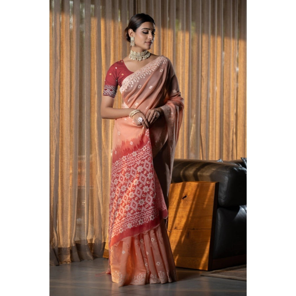   Mulmul Cotton Printed Saree With Unstitched Blouse