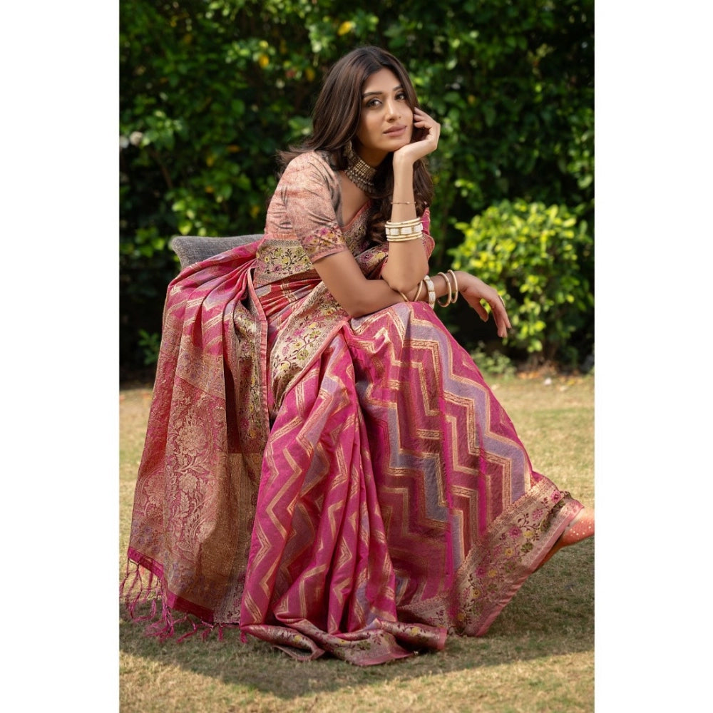   Organza Printed Saree With Unstitched Blouse