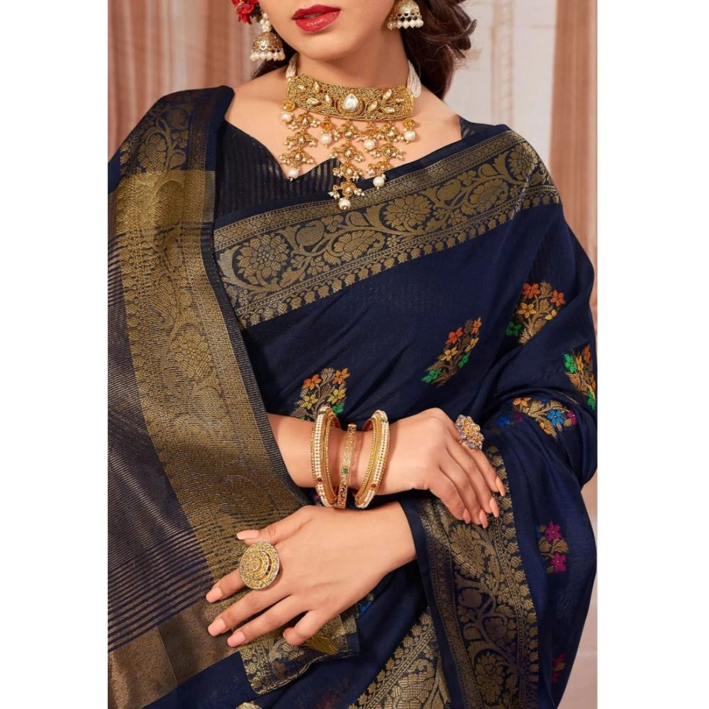   Chanderi Cotton Printed Saree With Unstitched Blouse