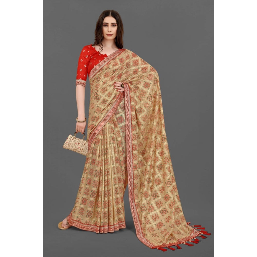   Soft Silk Printed Saree With Unstitched Blouse