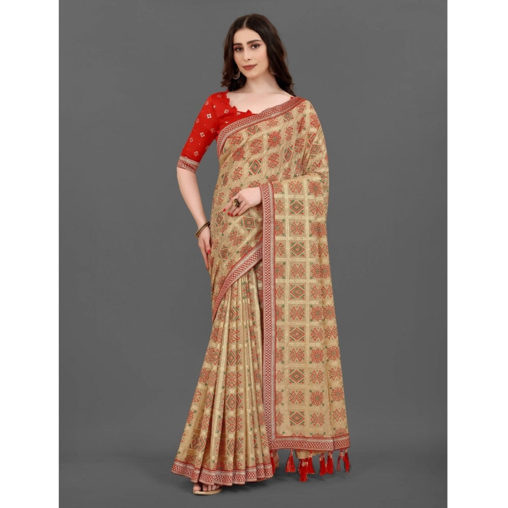   Soft Silk Printed Saree With Unstitched Blouse