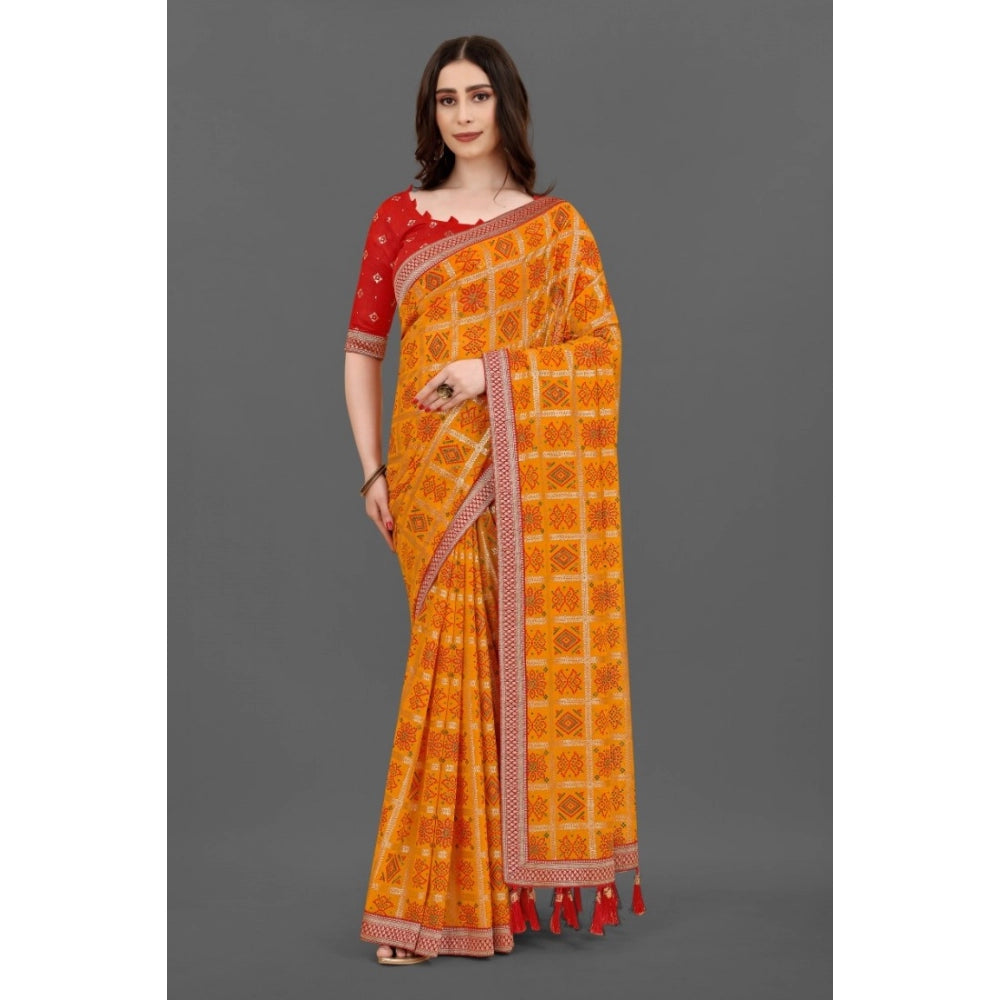   Soft Silk Printed Saree With Unstitched Blouse