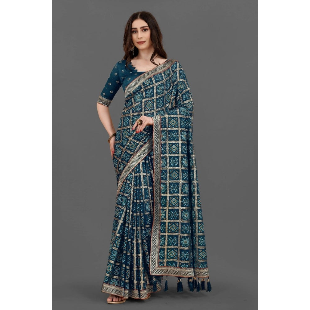   Soft Silk Printed Saree With Unstitched Blouse