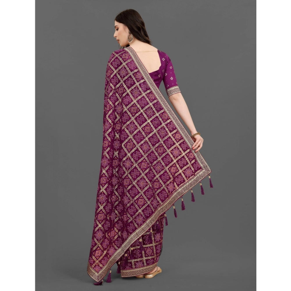   Soft Silk Printed Saree With Unstitched Blouse