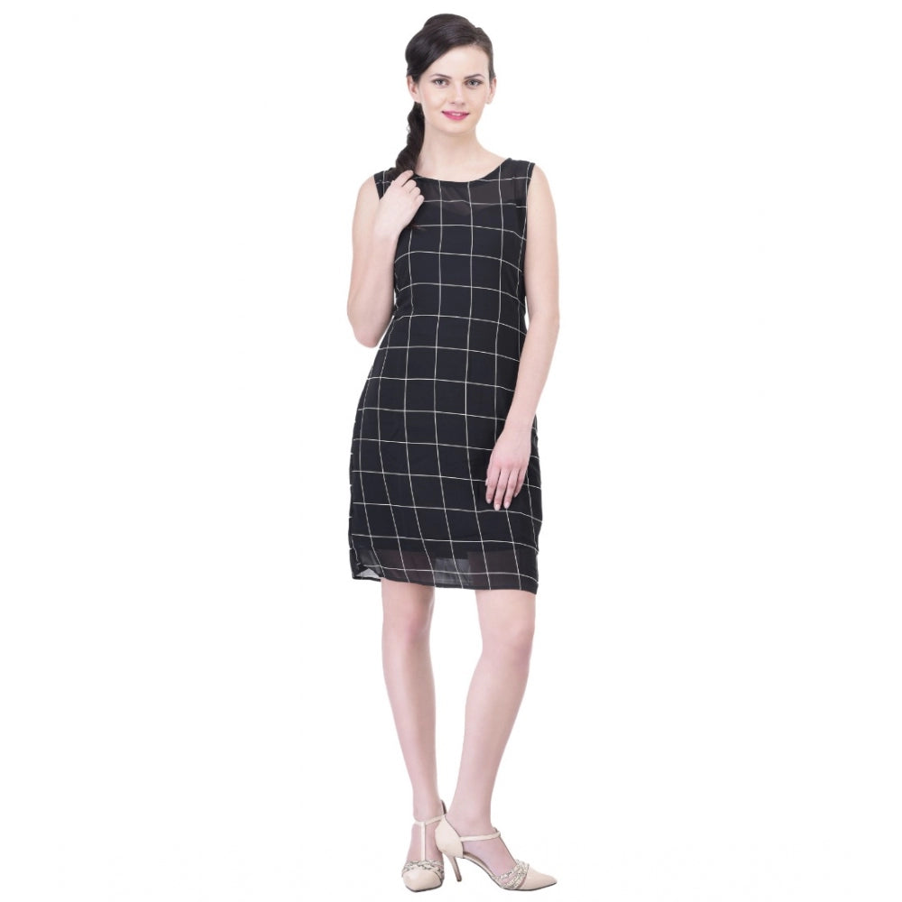 Cotton Blend Checked Sleeveless Sheath Dress