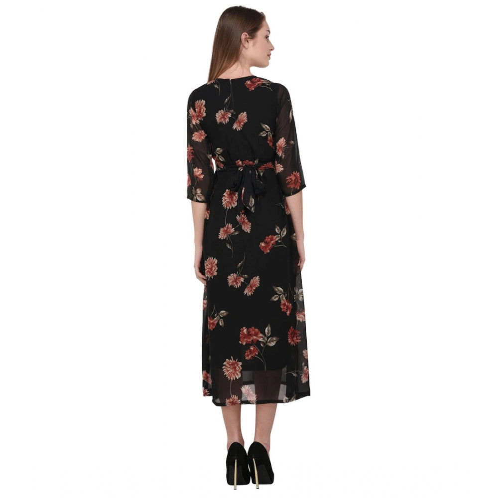 Cotton Blend Floral 3-4 Sleeve Dress