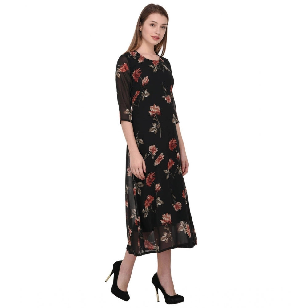 Cotton Blend Floral 3-4 Sleeve Dress