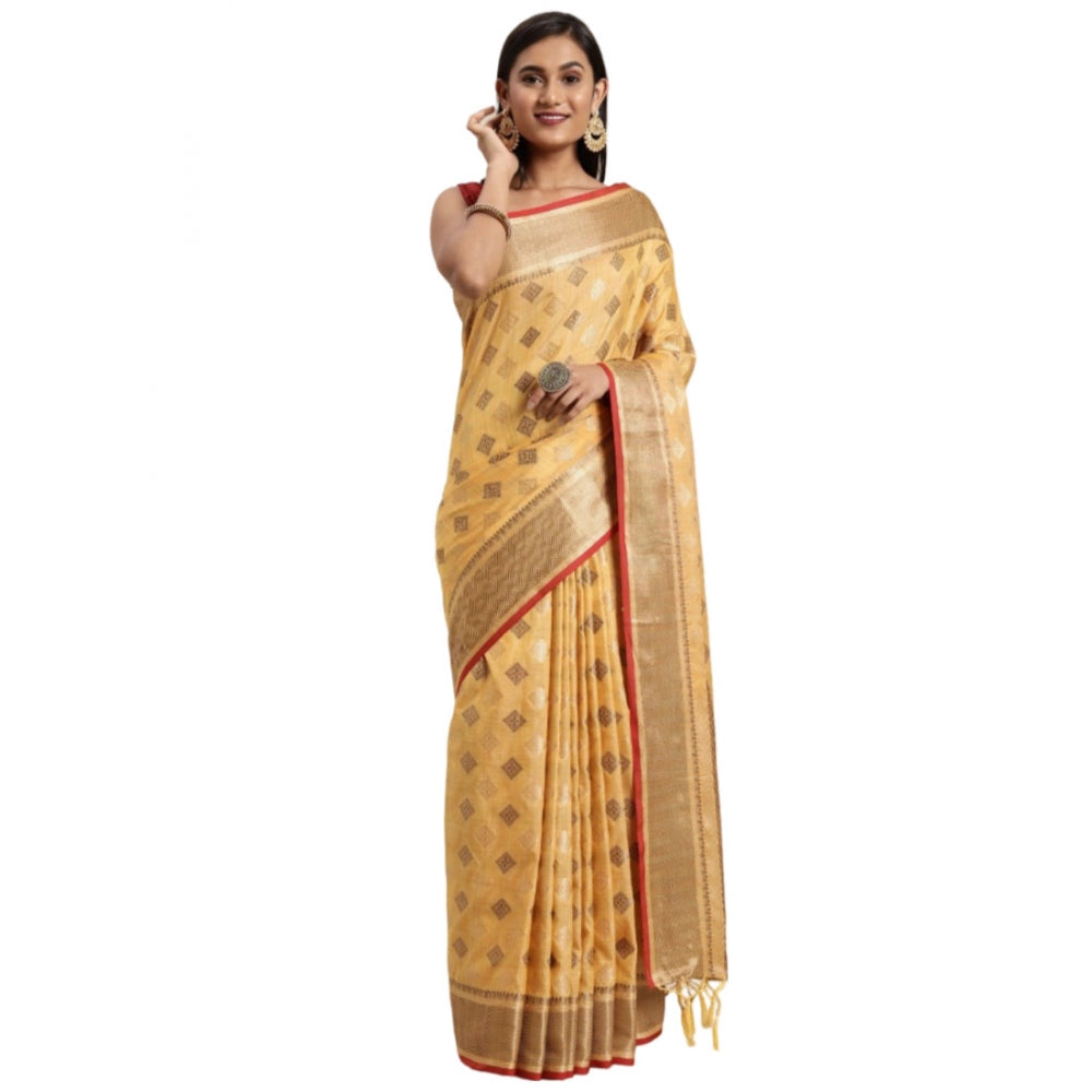   Chanderi Cotton Printed Saree With Unstitched Blouse