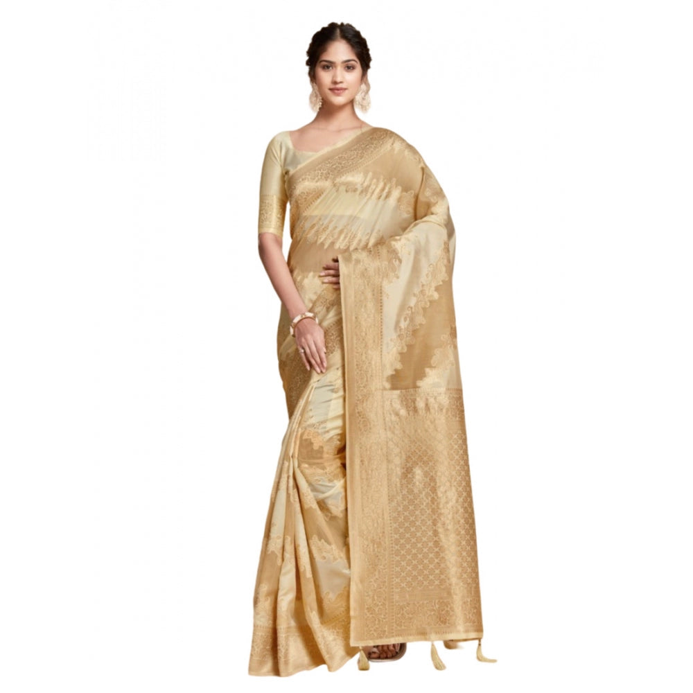   Linen Printed Saree With Unstitched Blouse