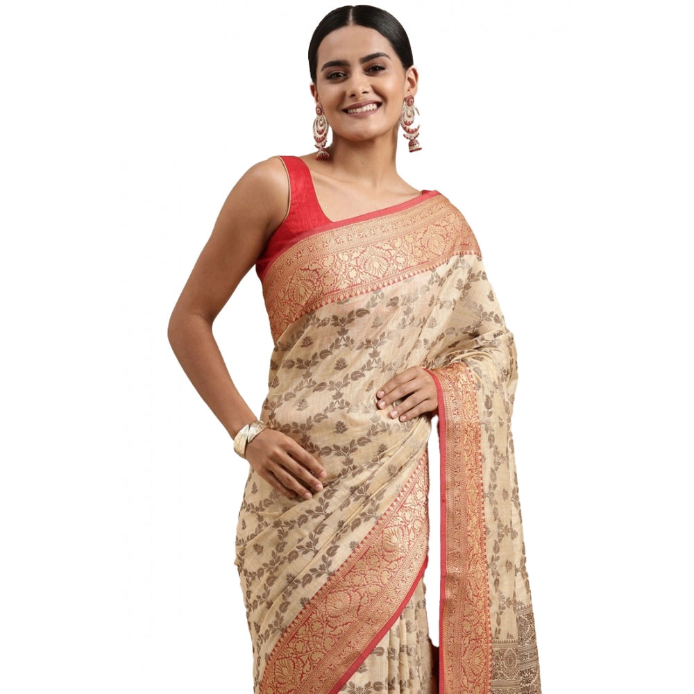   Chanderi Cotton Printed Saree With Unstitched Blouse