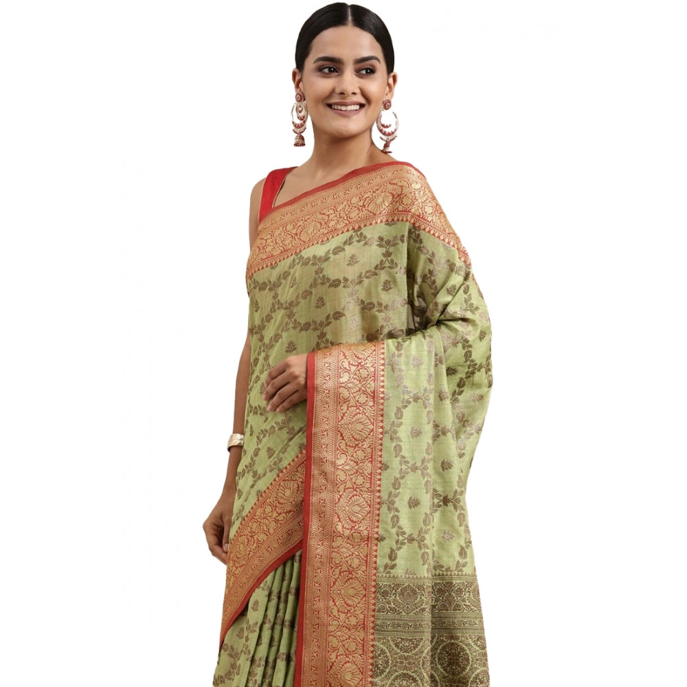   Chanderi Cotton Printed Saree With Unstitched Blouse