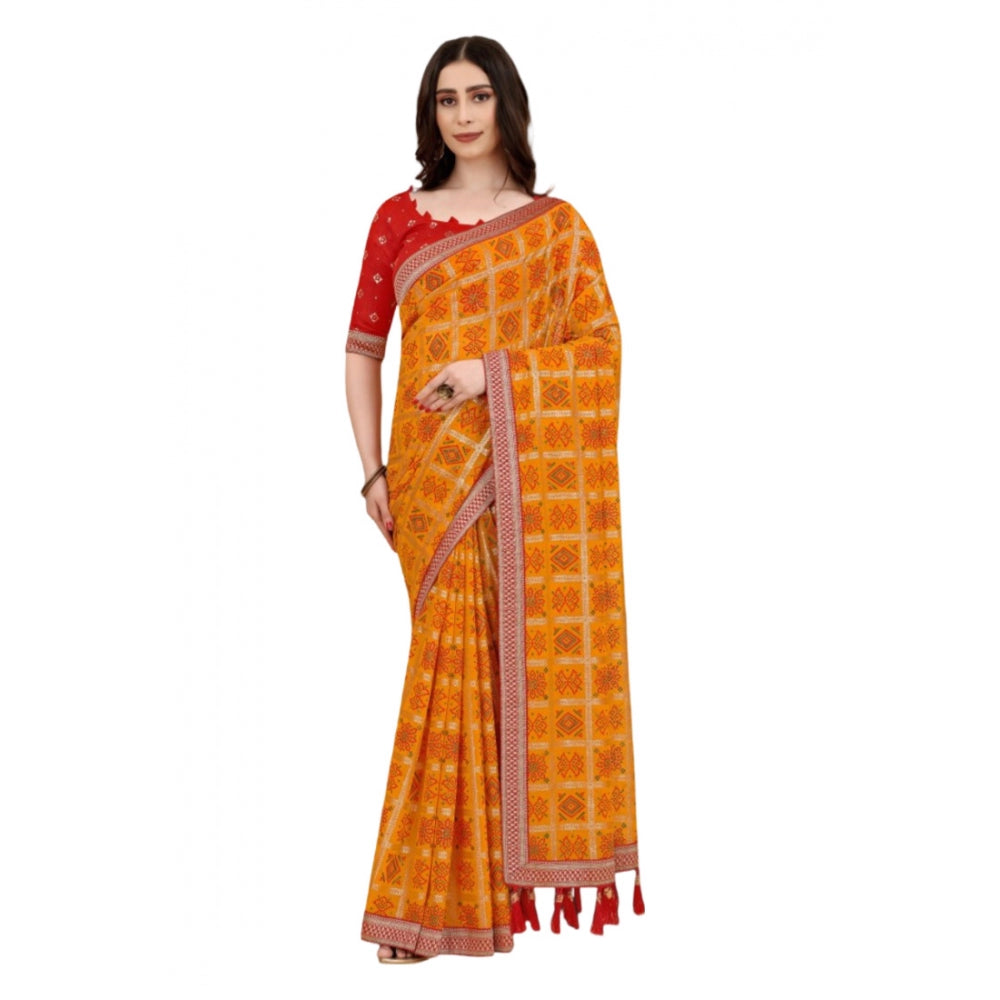   Soft Silk Printed Saree With Unstitched Blouse