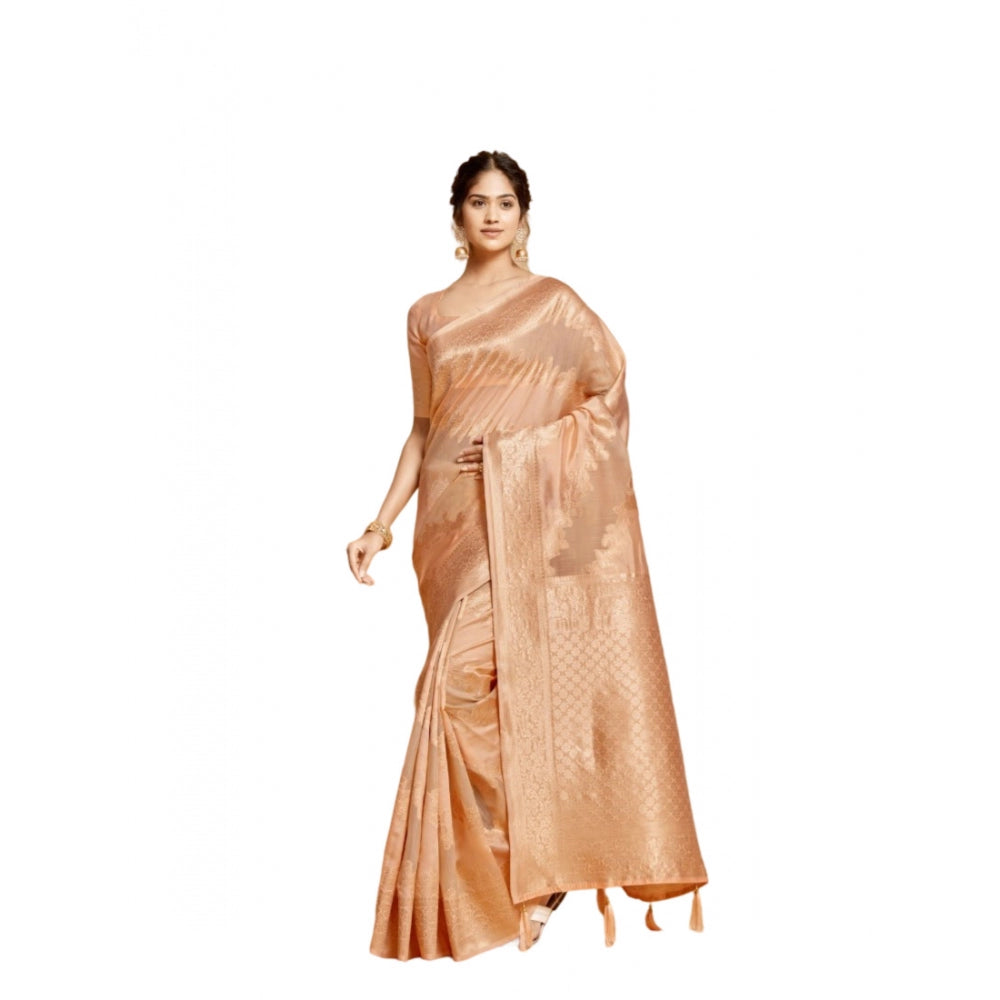   Linen Printed Saree With Unstitched Blouse