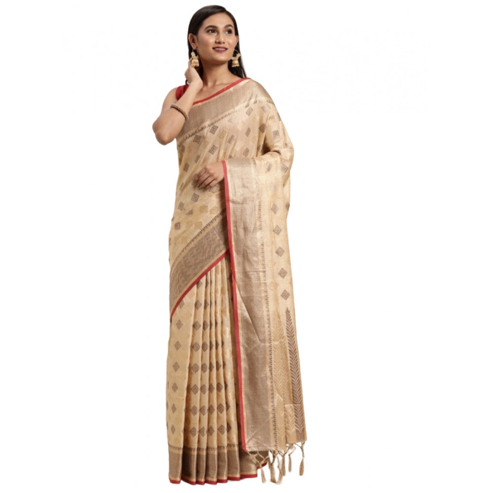   Chanderi Cotton Printed Saree With Unstitched Blouse