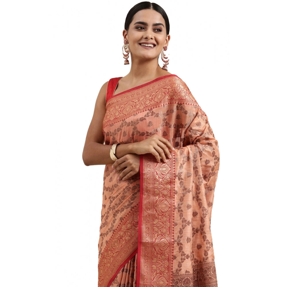   Chanderi Cotton Printed Saree With Unstitched Blouse