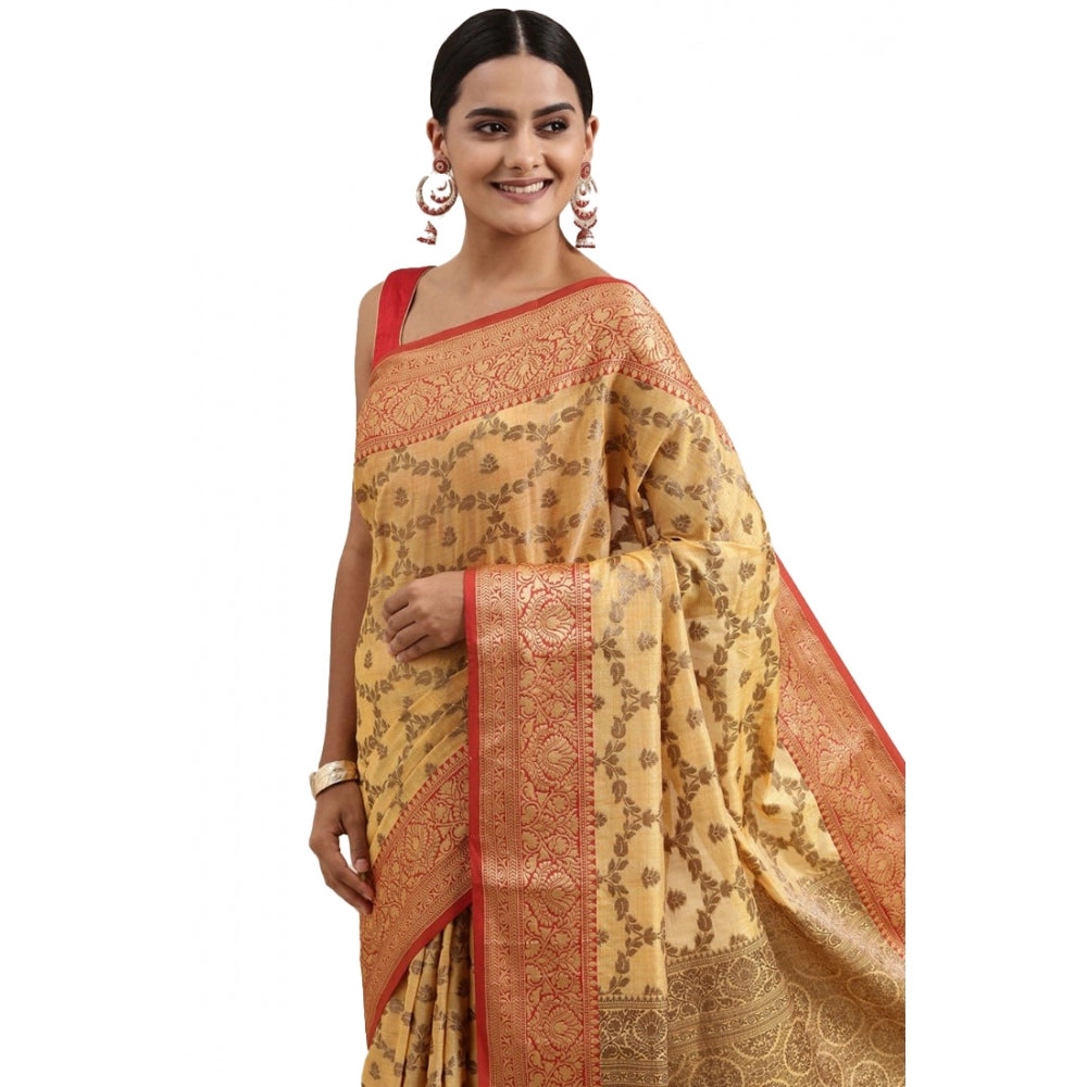   Chanderi Cotton Printed Saree With Unstitched Blouse