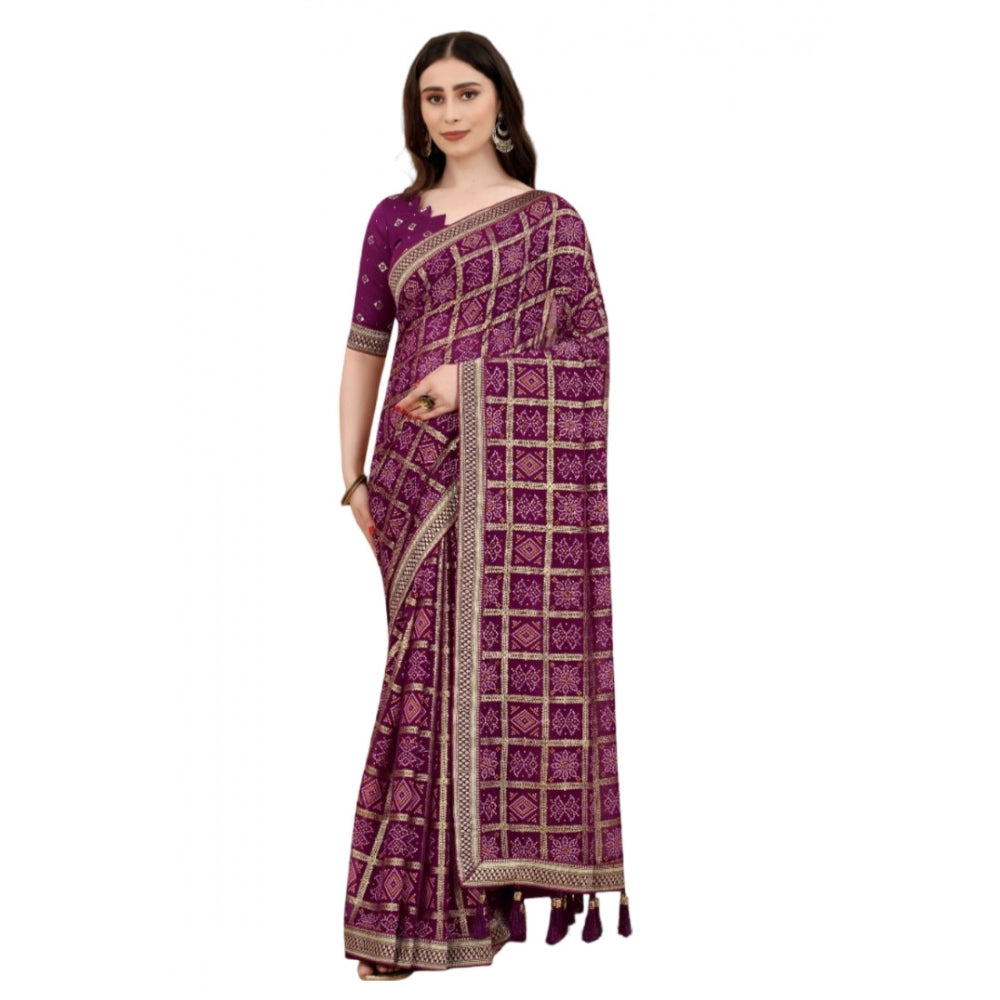   Soft Silk Printed Saree With Unstitched Blouse