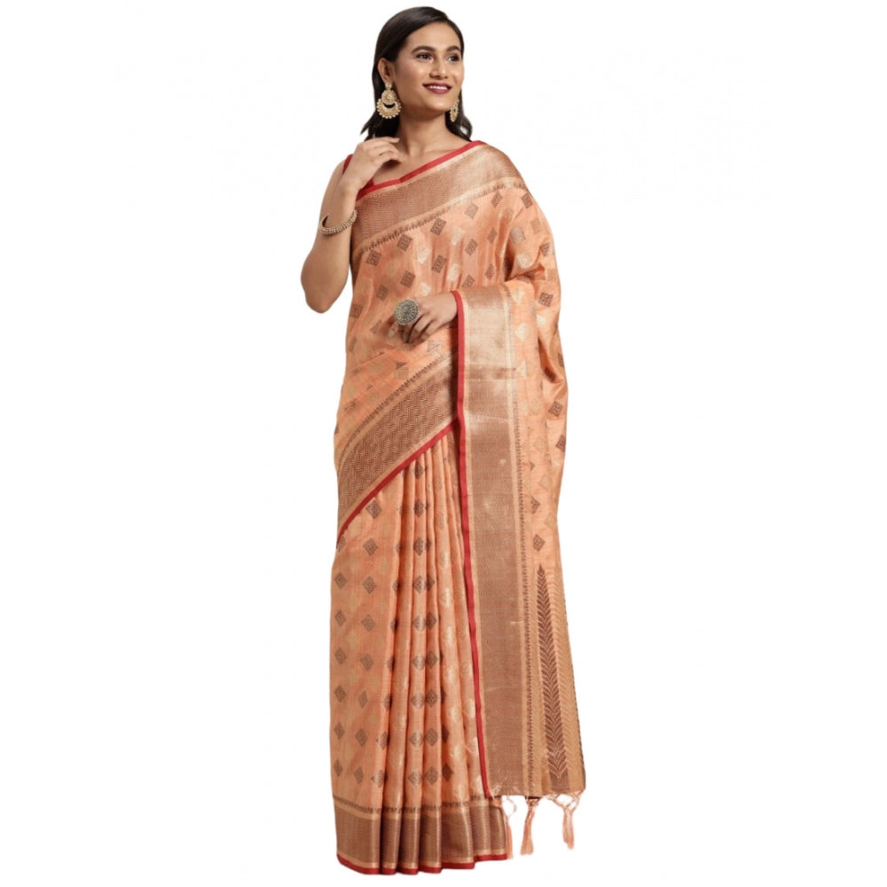   Chanderi Cotton Printed Saree With Unstitched Blouse