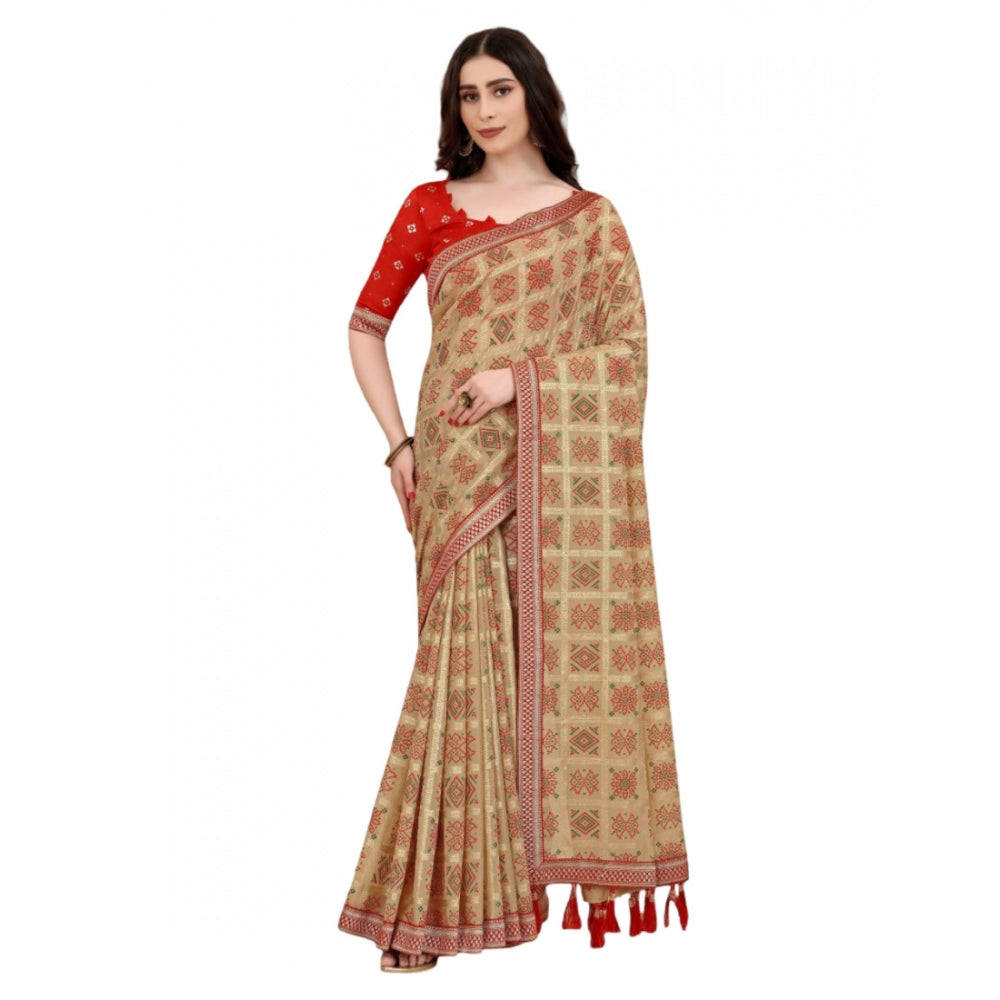   Soft Silk Printed Saree With Unstitched Blouse