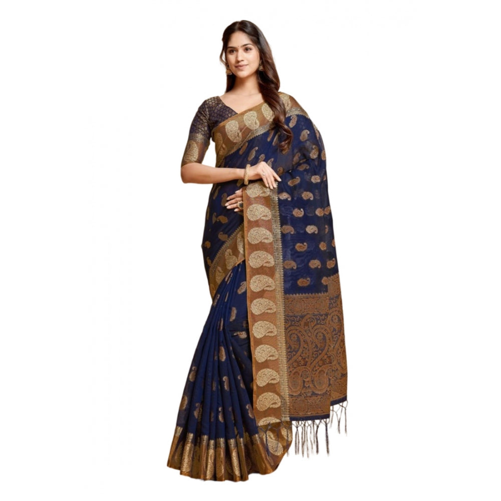   Chanderi Cotton Printed Saree With Unstitched Blouse