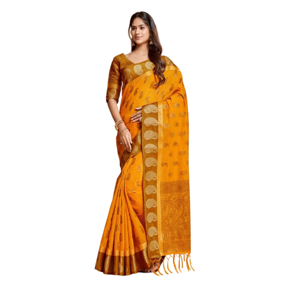   Chanderi Cotton Printed Saree With Unstitched Blouse