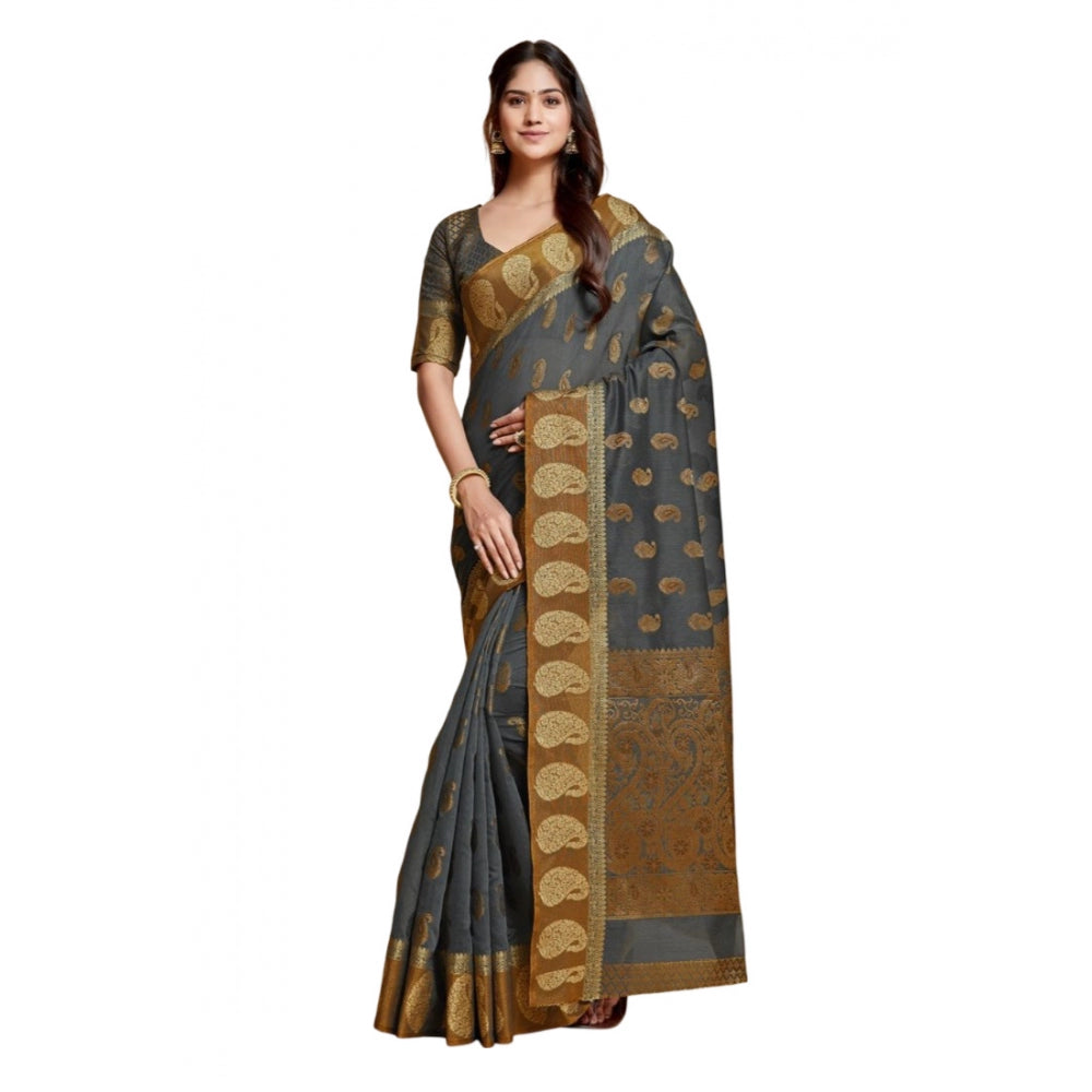   Chanderi Cotton Printed Saree With Unstitched Blouse