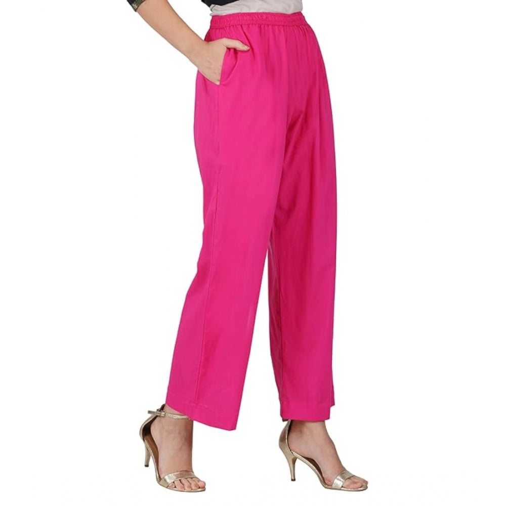 Casual Cotton Cambric Solid Elastic Palazzo Trousers