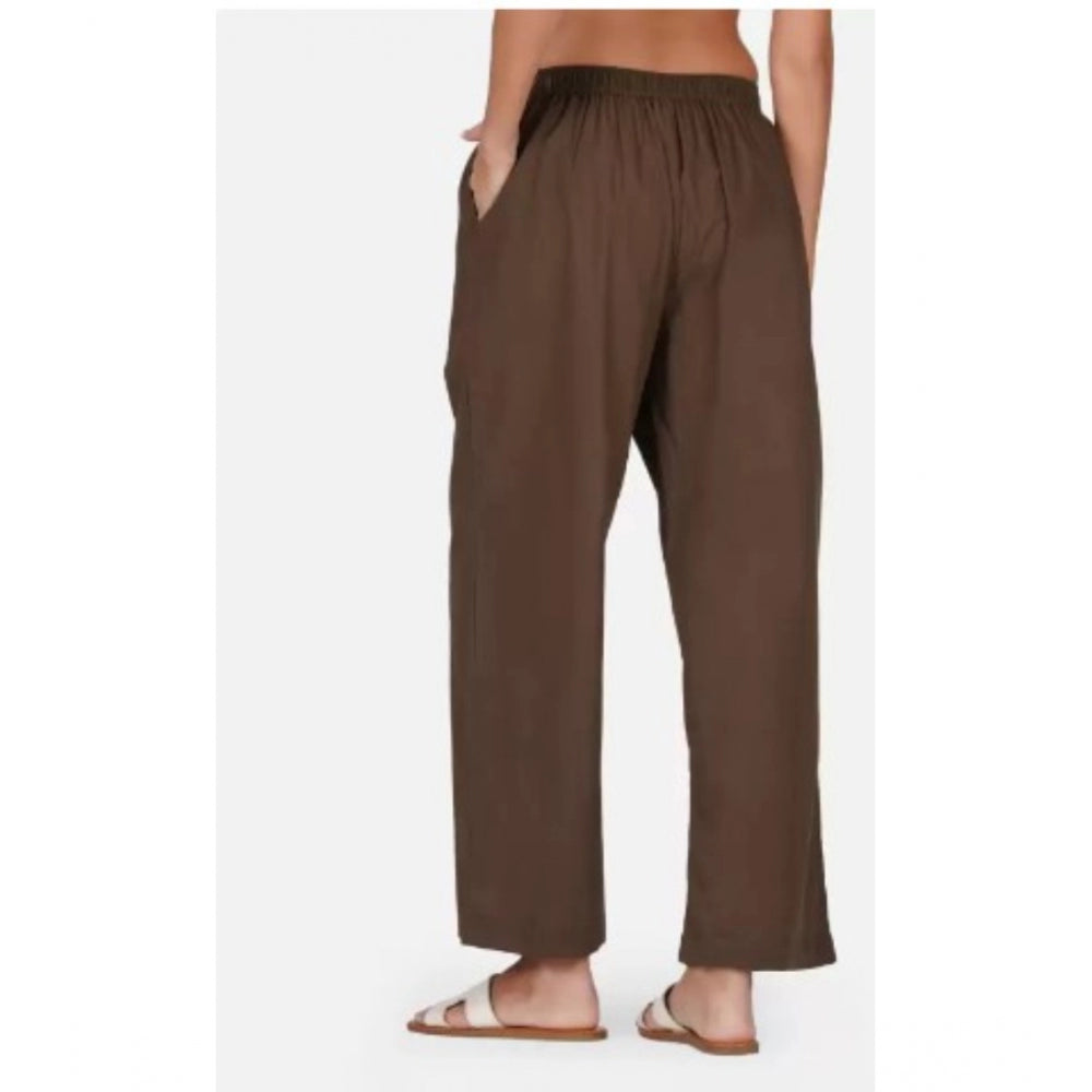 Casual Cotton Cambric Solid Elastic Palazzo Trousers