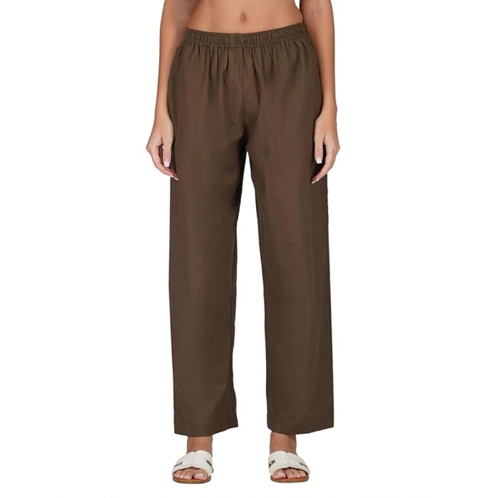 Casual Cotton Cambric Solid Elastic Palazzo Trousers