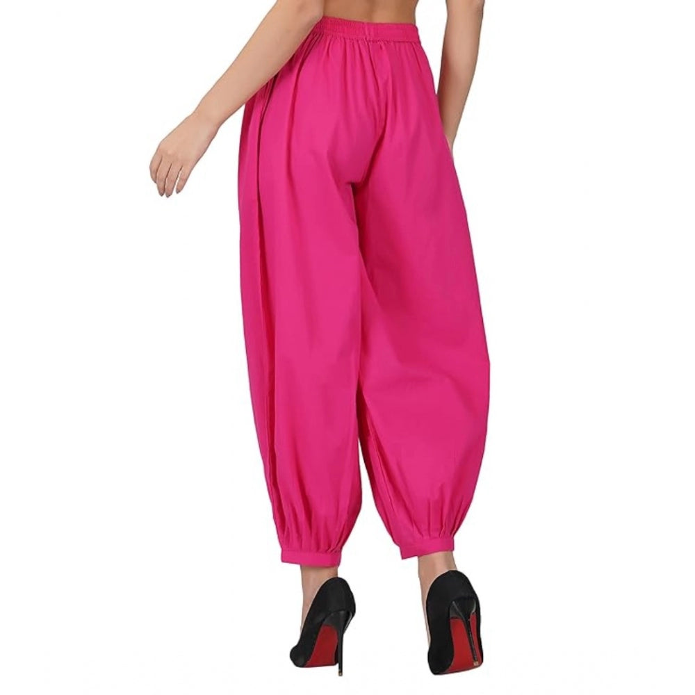 Casual Cotton Cambric Solid Elastic Waist Patiala Harem Pants