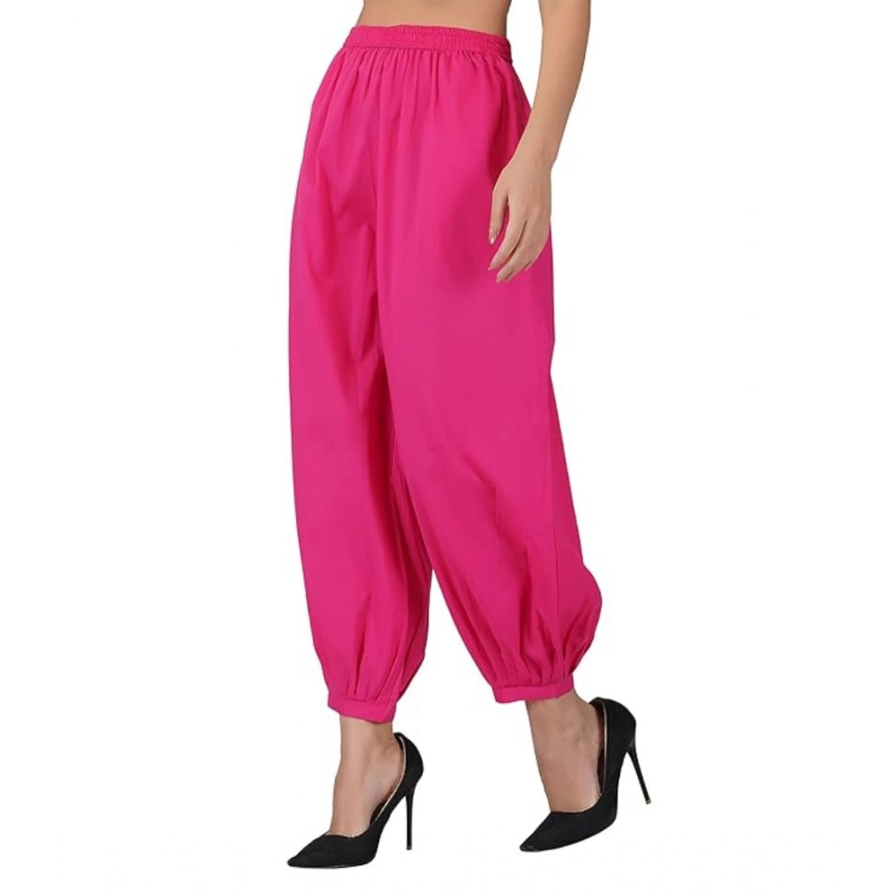 Casual Cotton Cambric Solid Elastic Waist Patiala Harem Pants