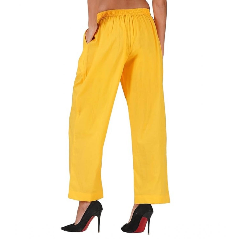 Casual Cotton Cambric Solid Elastic Palazzo Trousers